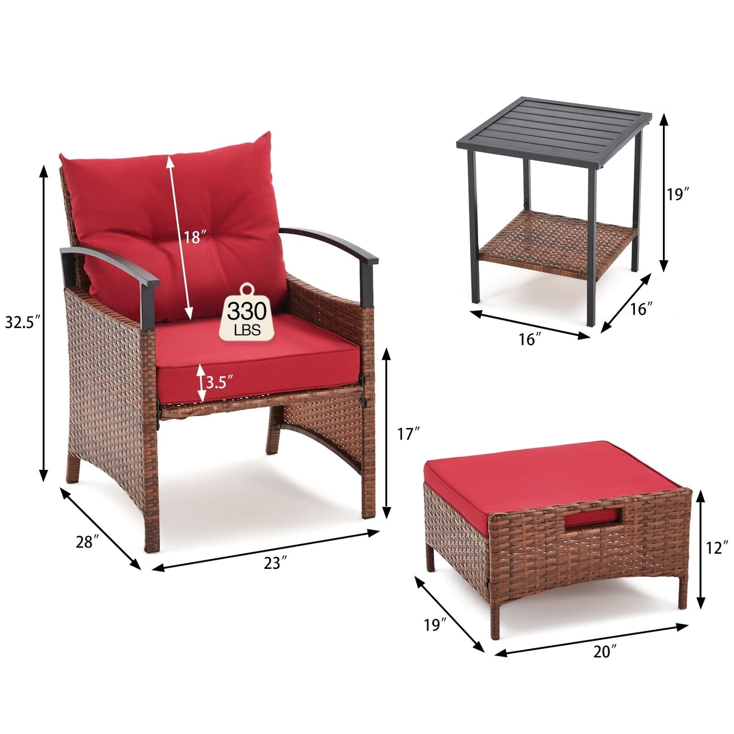 Set di mobili da giardino AVAWING da 5 pezzi, set da conversazione in vimini con tavolino e pouf