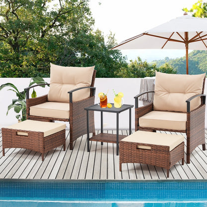 Set di mobili da giardino AVAWING da 5 pezzi, set da conversazione in vimini con tavolino e pouf