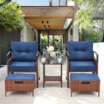 Set di mobili da giardino AVAWING da 5 pezzi, set da conversazione in vimini con tavolino e pouf