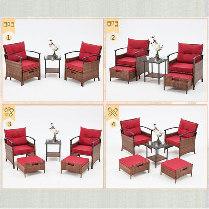 Set di mobili da giardino AVAWING da 5 pezzi, set da conversazione in vimini con tavolino e pouf