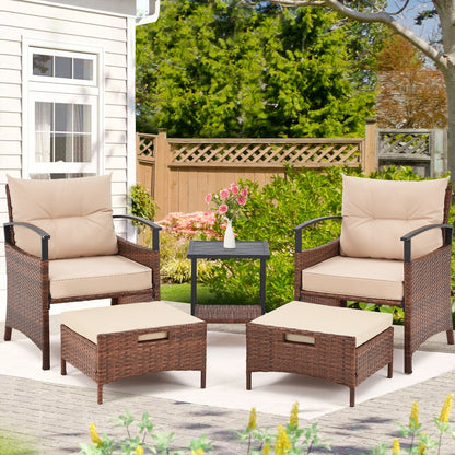 Set di mobili da giardino AVAWING da 5 pezzi, set da conversazione in vimini con tavolino e pouf