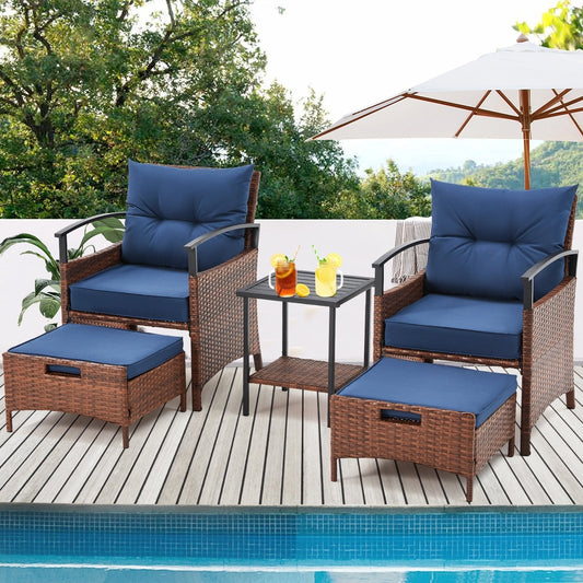 Set di mobili da giardino AVAWING da 5 pezzi, set da conversazione in vimini con tavolino e pouf