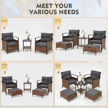 Set di mobili da giardino AVAWING da 5 pezzi, set da conversazione in vimini con tavolino e pouf