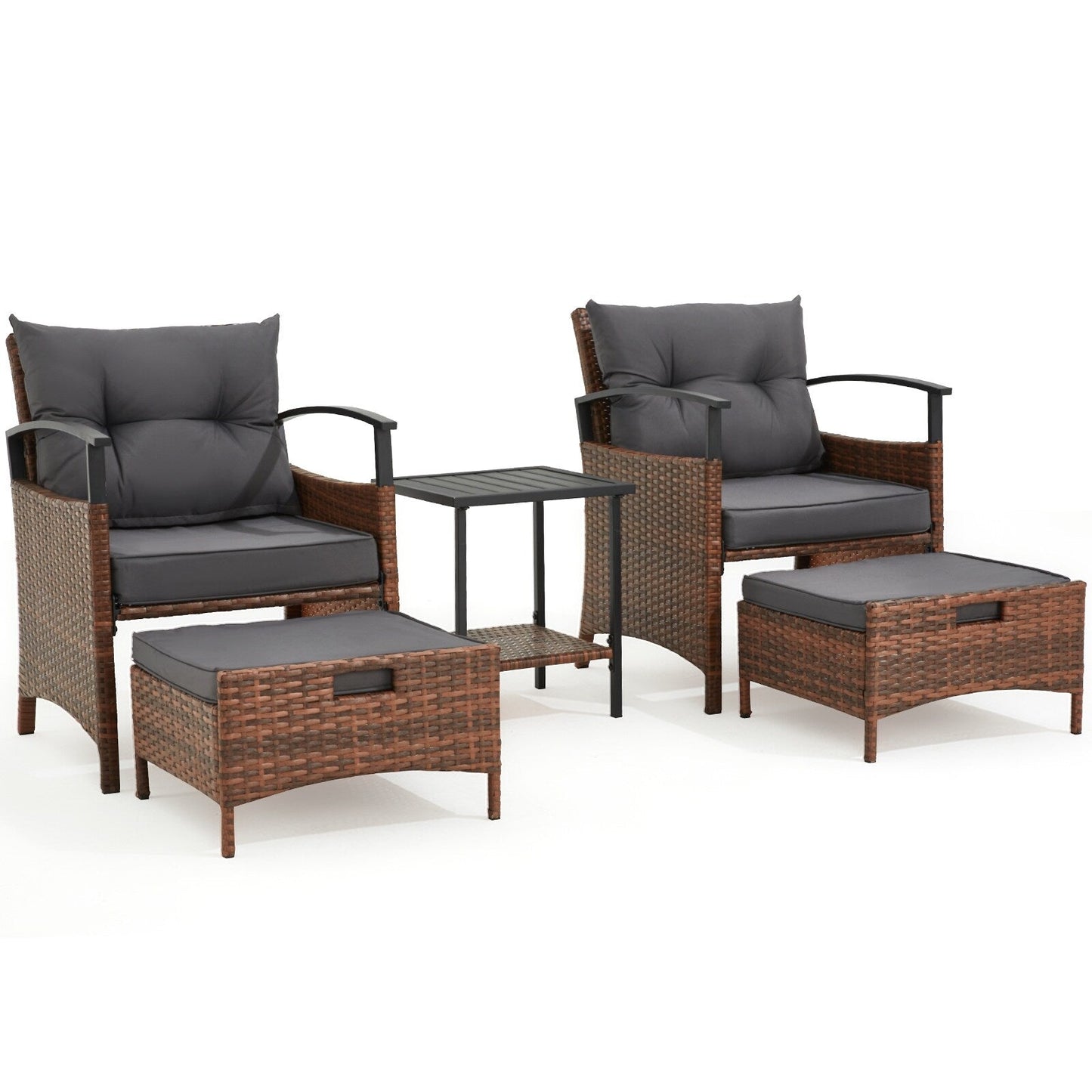 Set di mobili da giardino AVAWING da 5 pezzi, set da conversazione in vimini con tavolino e pouf