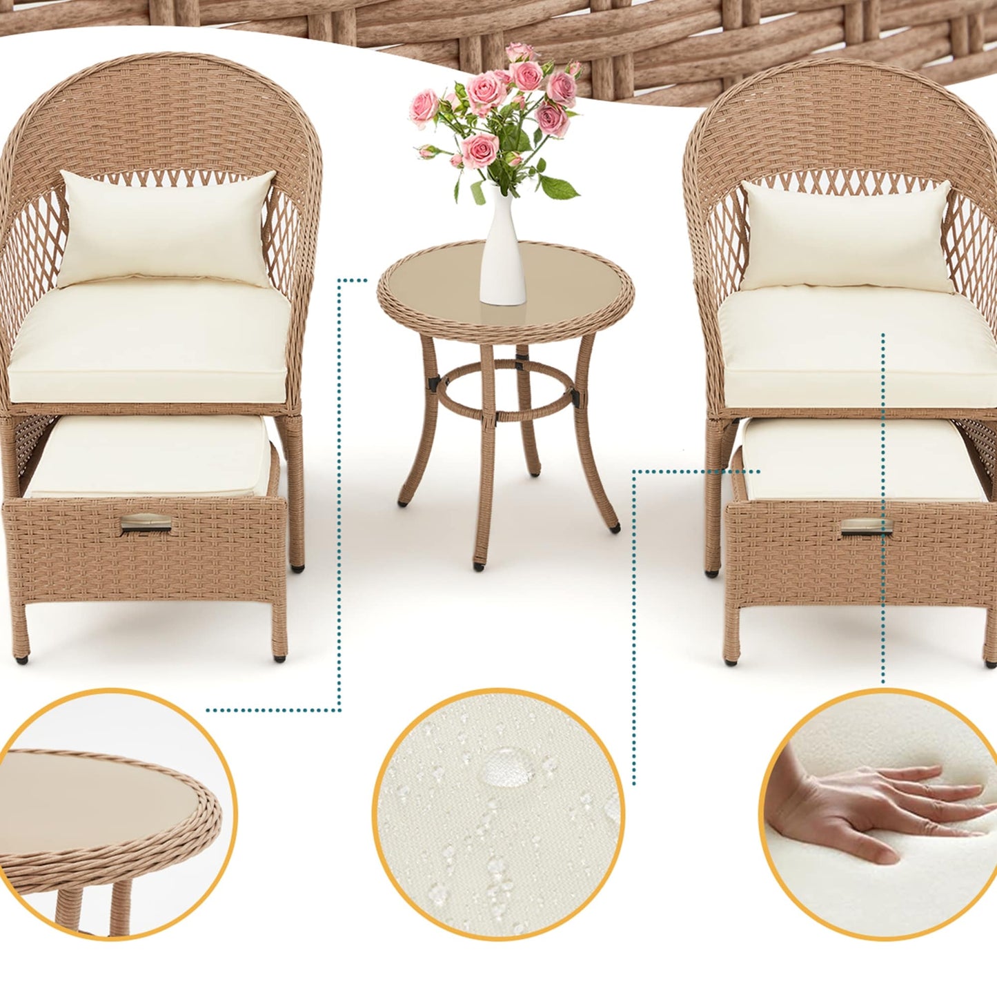 AVAWING Set di mobili da giardino da 5 pezzi, sedie da esterno in rattan, set da bistrot da conversazione in vimini