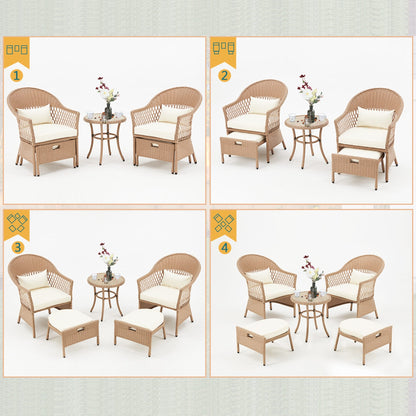AVAWING Set di mobili da giardino da 5 pezzi, sedie da esterno in rattan, set da bistrot da conversazione in vimini