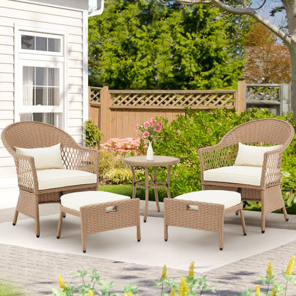 AVAWING Set di mobili da giardino da 5 pezzi, sedie da esterno in rattan, set da bistrot da conversazione in vimini