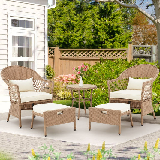 AVAWING Set di mobili da giardino da 5 pezzi, sedie da esterno in rattan, set da bistrot da conversazione in vimini