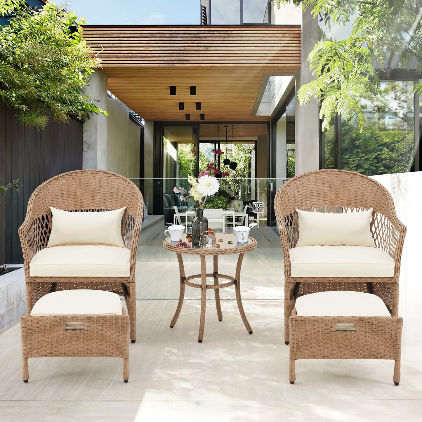 AVAWING Set di mobili da giardino da 5 pezzi, sedie da esterno in rattan, set da bistrot da conversazione in vimini