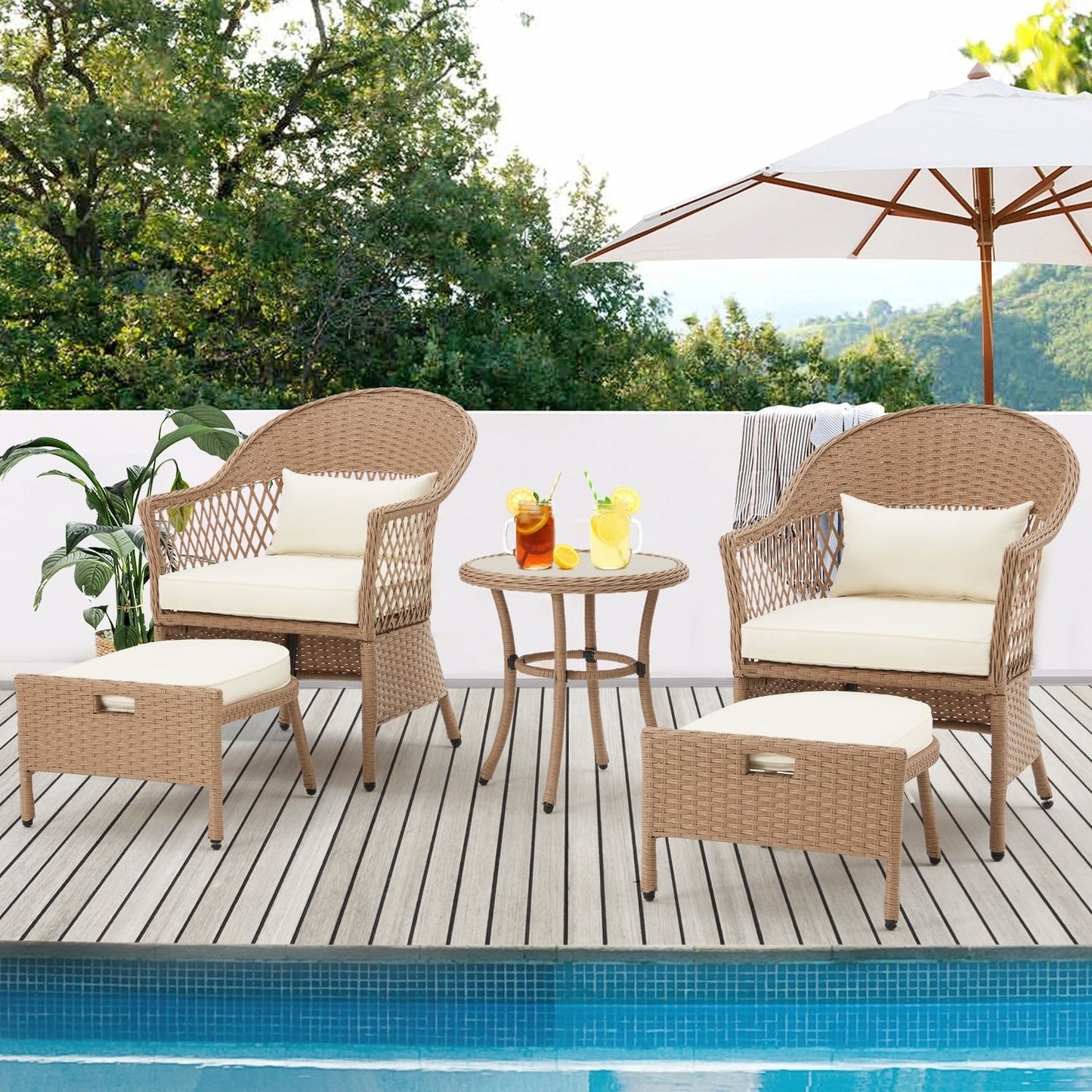 AVAWING Set di mobili da giardino da 5 pezzi, sedie da esterno in rattan, set da bistrot da conversazione in vimini