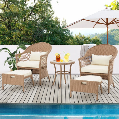 AVAWING Set di mobili da giardino da 5 pezzi, sedie da esterno in rattan, set da bistrot da conversazione in vimini