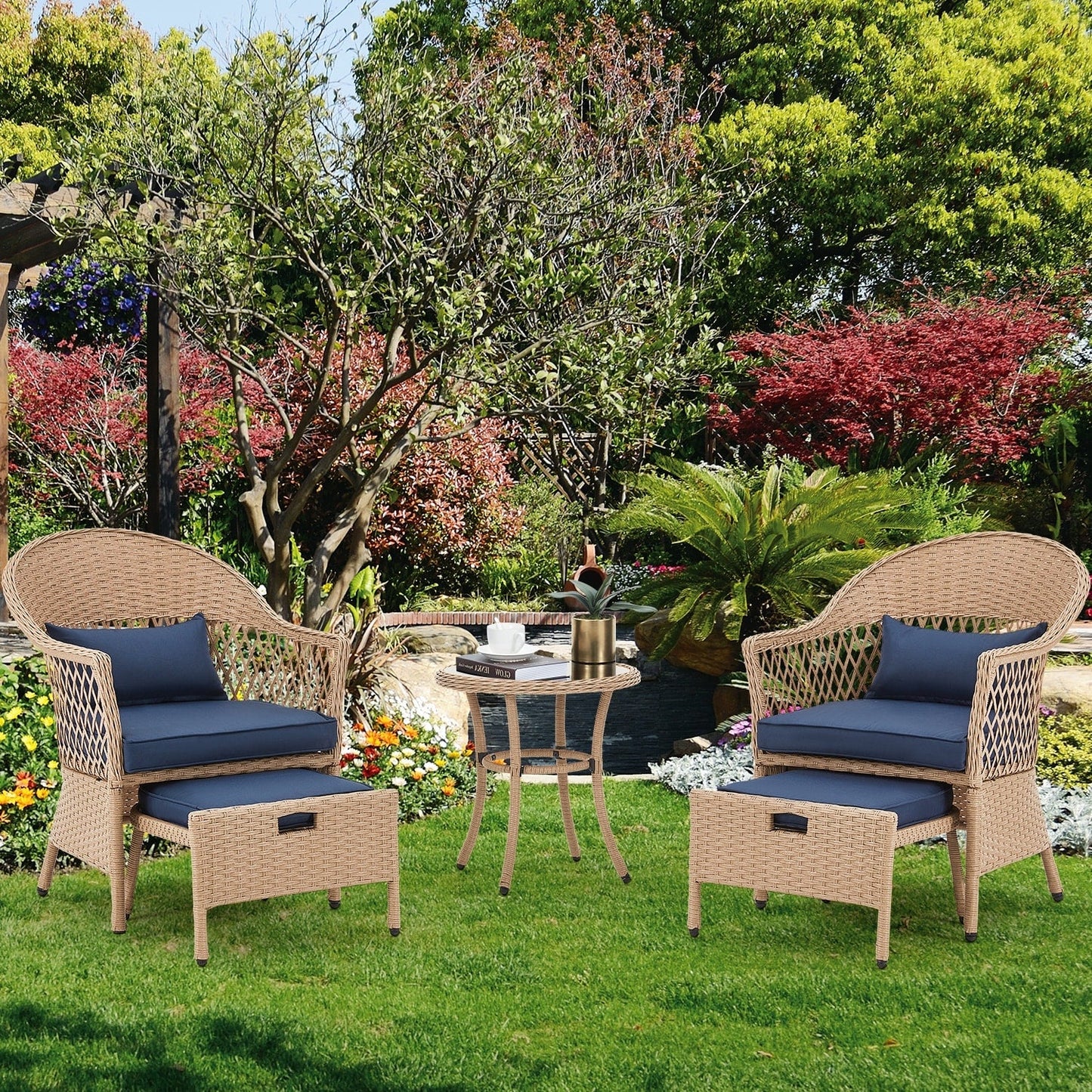 AVAWING Set di mobili da giardino da 5 pezzi, sedie da esterno in rattan, set da bistrot da conversazione in vimini