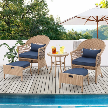 AVAWING Set di mobili da giardino da 5 pezzi, sedie da esterno in rattan, set da bistrot da conversazione in vimini
