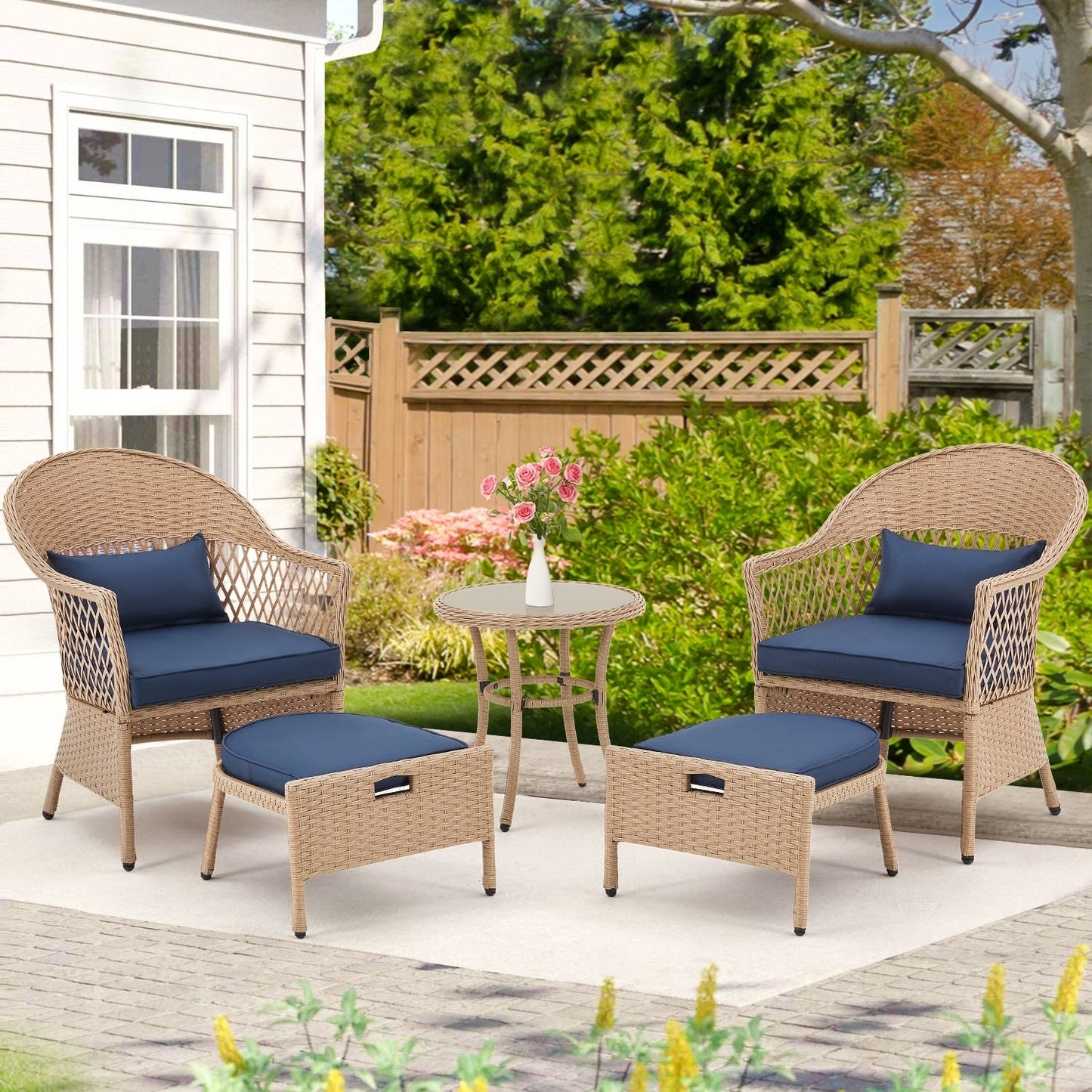 AVAWING Set di mobili da giardino da 5 pezzi, sedie da esterno in rattan, set da bistrot da conversazione in vimini