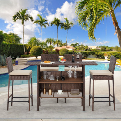 AVAWING 5PCS Set da bar per patio Set da bar per esterni in rattan con cuscino rimovibile