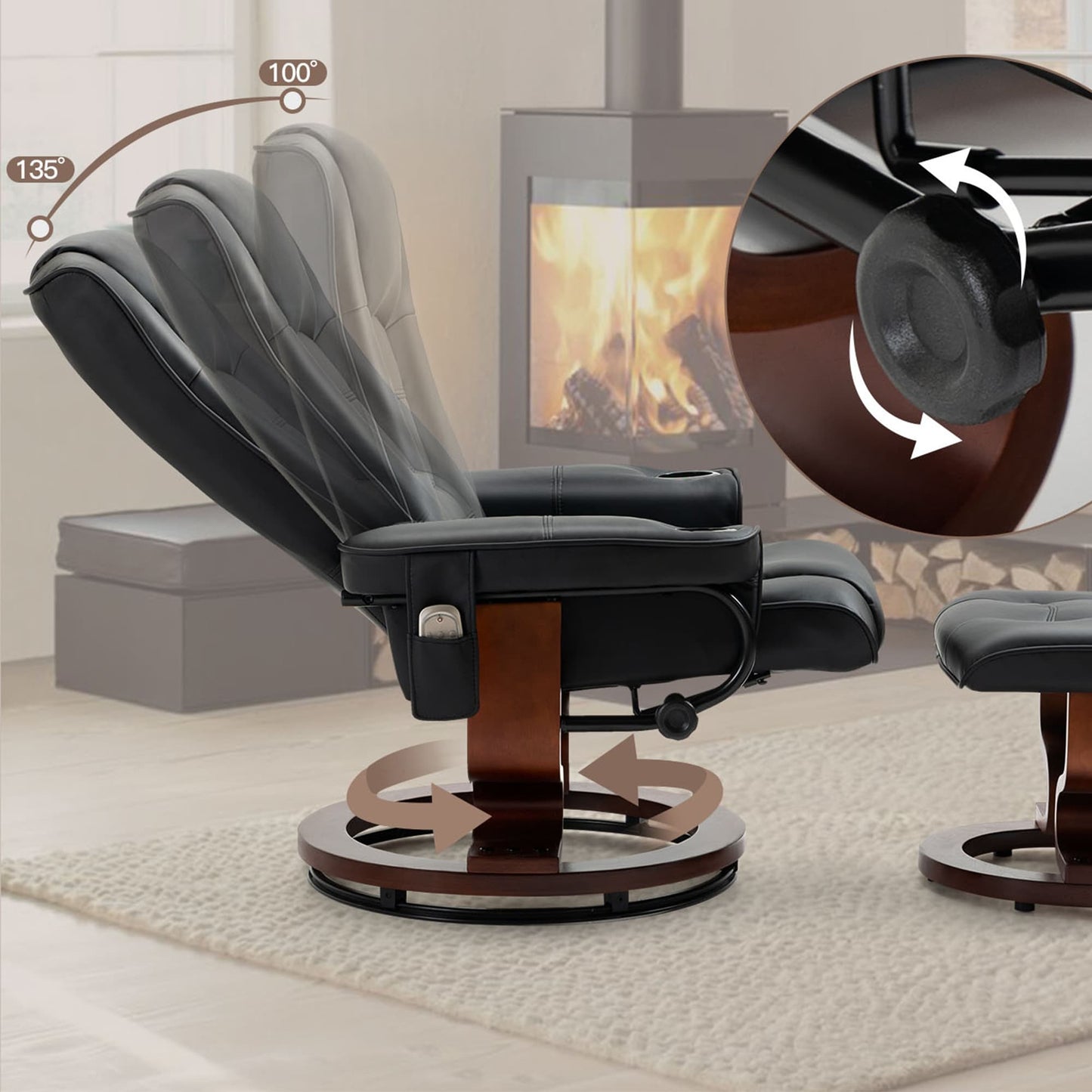 Poltrona reclinabile AVAWING con design girevole pouf