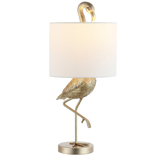 Lampada da tavolo Aaliyah in resina color oro champagne da 25 pollici con paralume in lino bianco - 25H