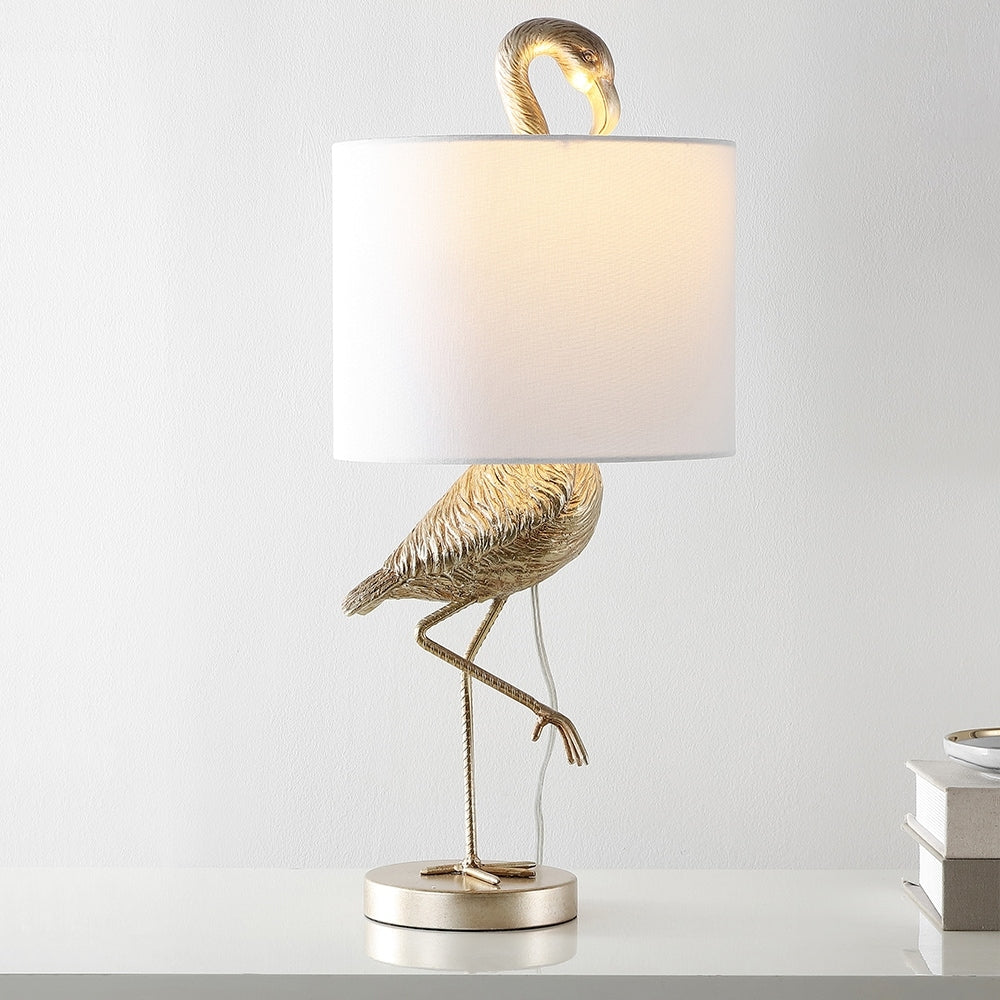 Lampada da tavolo Aaliyah in resina color oro champagne da 25 pollici con paralume in lino bianco - 25H