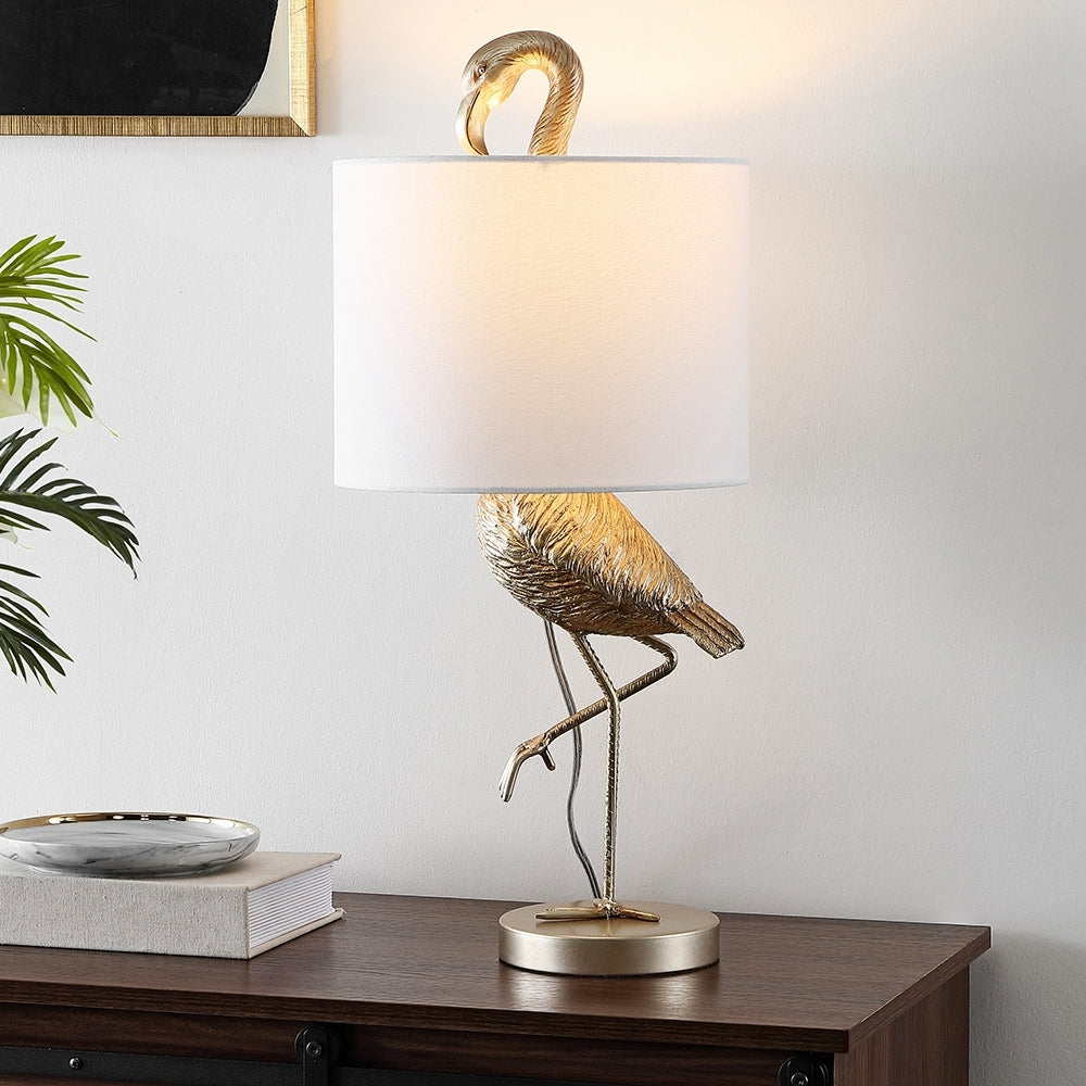 Lampada da tavolo Aaliyah in resina color oro champagne da 25 pollici con paralume in lino bianco - 25H