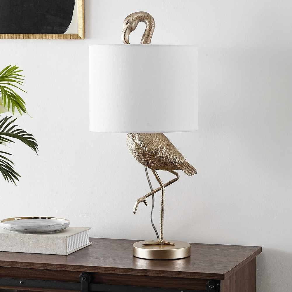 Lampada da tavolo Aaliyah in resina color oro champagne da 25 pollici con paralume in lino bianco - 25H