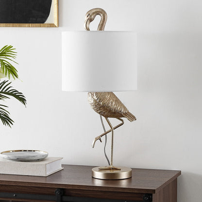 Lampada da tavolo Aaliyah in resina color oro champagne da 25 pollici con paralume in lino bianco - 25H