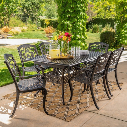 Collezione da pranzo rustica in alluminio pressofuso Abigal Outdoor Copper Cast di Christopher Knight Home - N/D