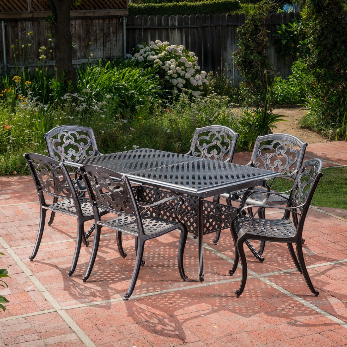 Collezione da pranzo rustica in alluminio pressofuso Abigal Outdoor Copper Cast di Christopher Knight Home - N/D