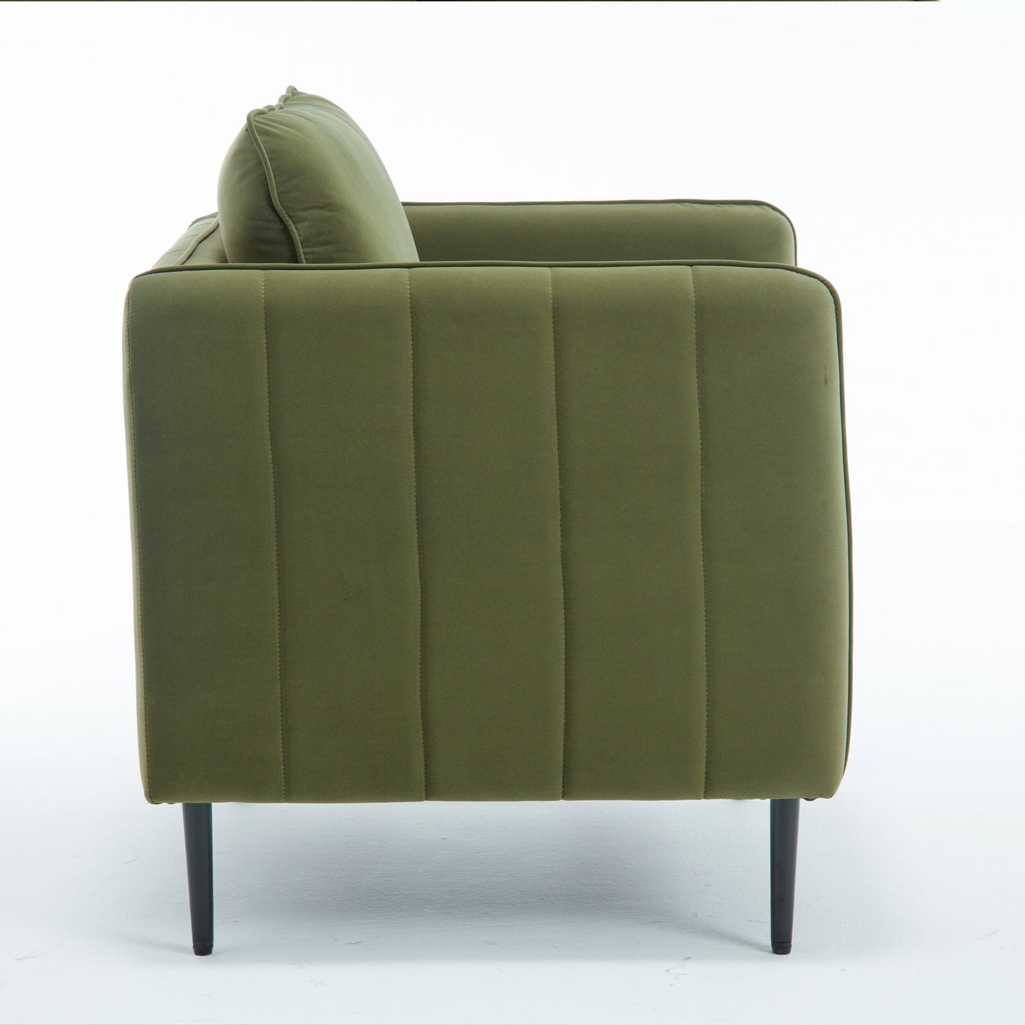 Poltrona decorativa per soggiorno, poltrona singola in velluto, comoda, moderna di metà secolo, con 1 cuscino e gambe in metallo.