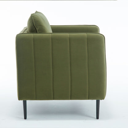 Poltrona decorativa per soggiorno, poltrona singola in velluto, comoda, moderna di metà secolo, con 1 cuscino e gambe in metallo.