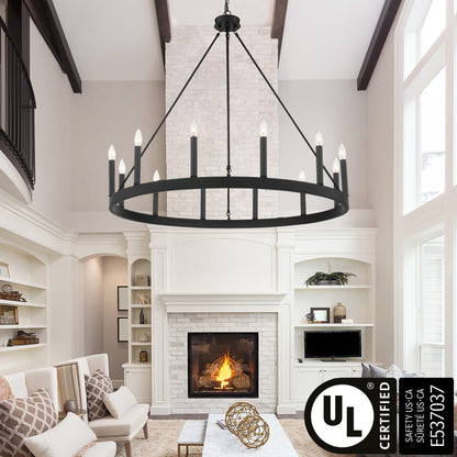 Lampadario a ruota di carro Acroma Farmhouse da 12 luci, 40 pollici, con UL - 40'' P x 138'' H