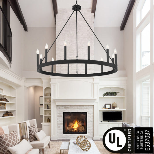 Lampadario a ruota di carro Acroma Farmhouse da 12 luci, 40 pollici, con UL - 40'' P x 138'' H
