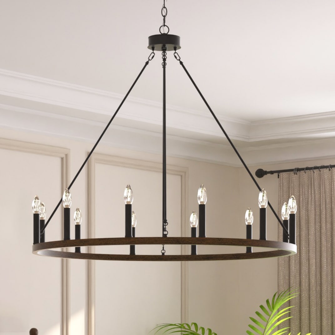 Lampadario a ruota di carro Acroma Farmhouse da 12 luci, 40 pollici, con UL - 40'' P x 138'' H