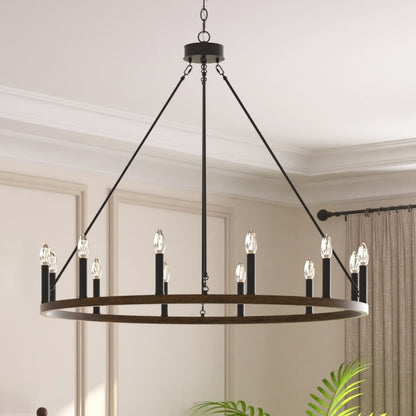 Lampadario a ruota di carro Acroma Farmhouse da 12 luci, 40 pollici, con UL - 40'' P x 138'' H