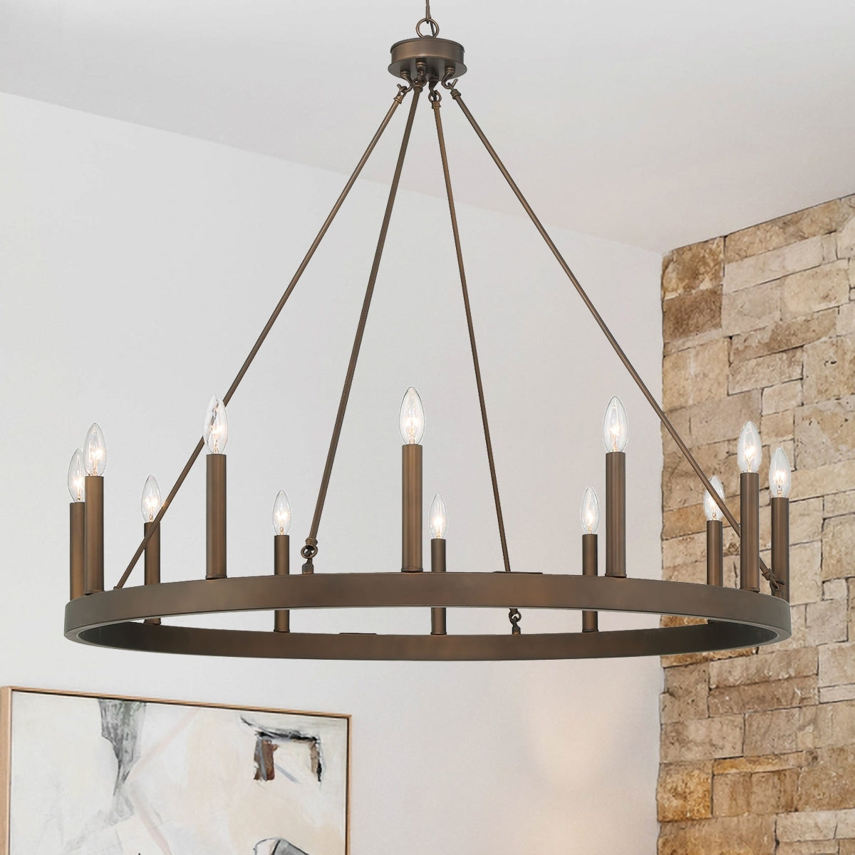 Lampadario a ruota di carro Acroma Farmhouse da 12 luci, 40 pollici, con UL - 40'' P x 138'' H