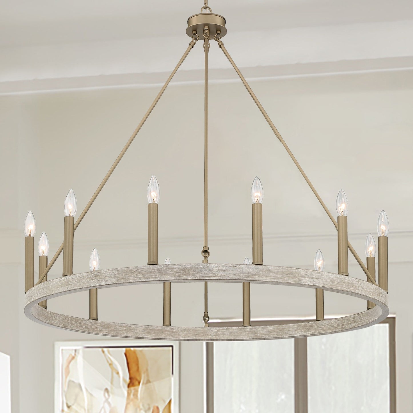 Lampadario a ruota di carro Acroma Farmhouse da 12 luci, 40 pollici, con UL - 40'' P x 138'' H