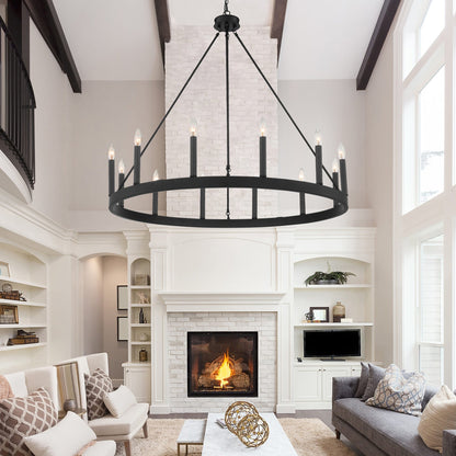 Lampadario a ruota di carro Acroma Farmhouse da 12 luci, 40 pollici, con UL - 40'' P x 138'' H