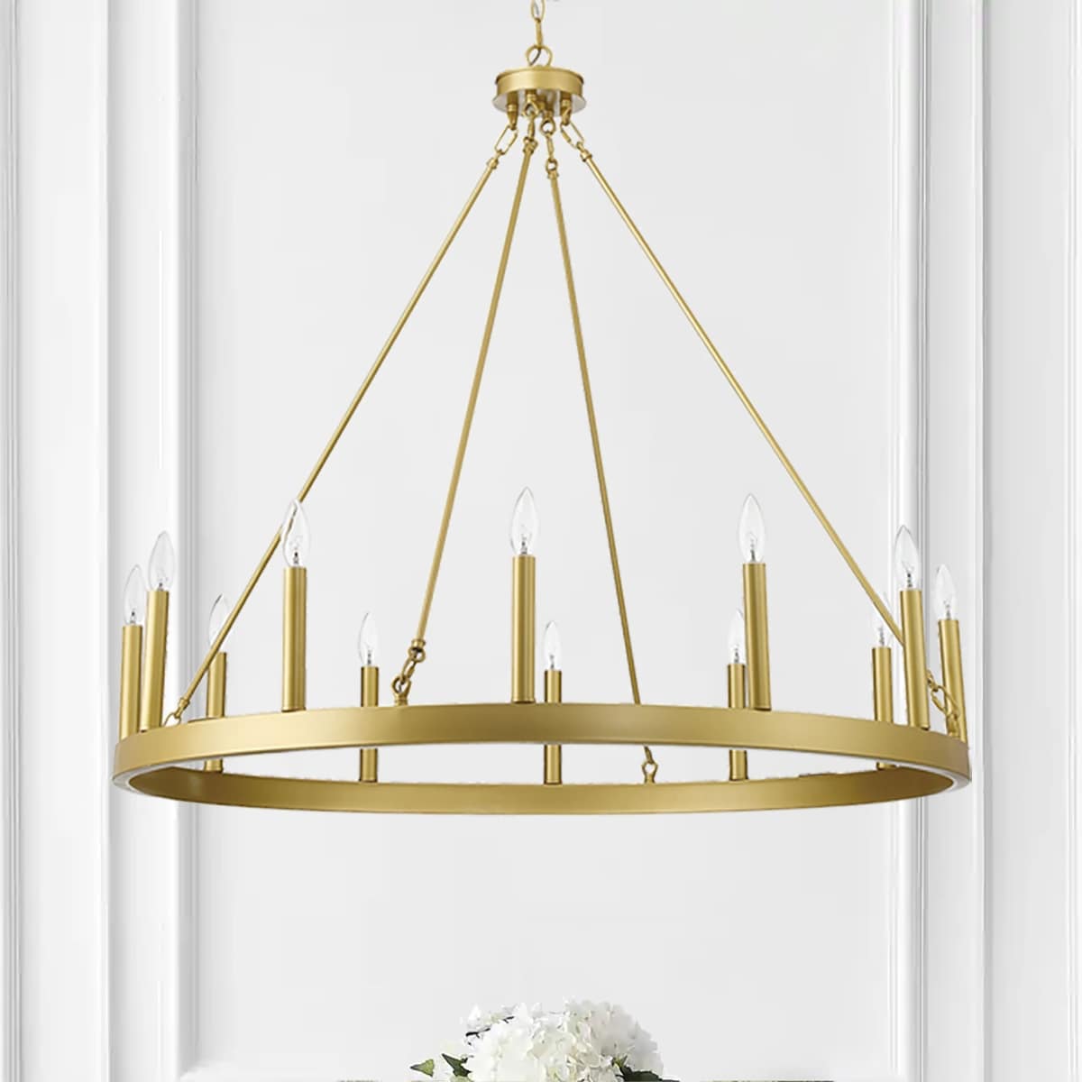 Lampadario a ruota di carro Acroma Farmhouse da 12 luci, 40 pollici, con UL - 40'' P x 138'' H