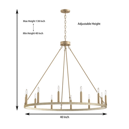Lampadario a ruota di carro Acroma Farmhouse da 12 luci, 40 pollici, con UL - 40'' P x 138'' H