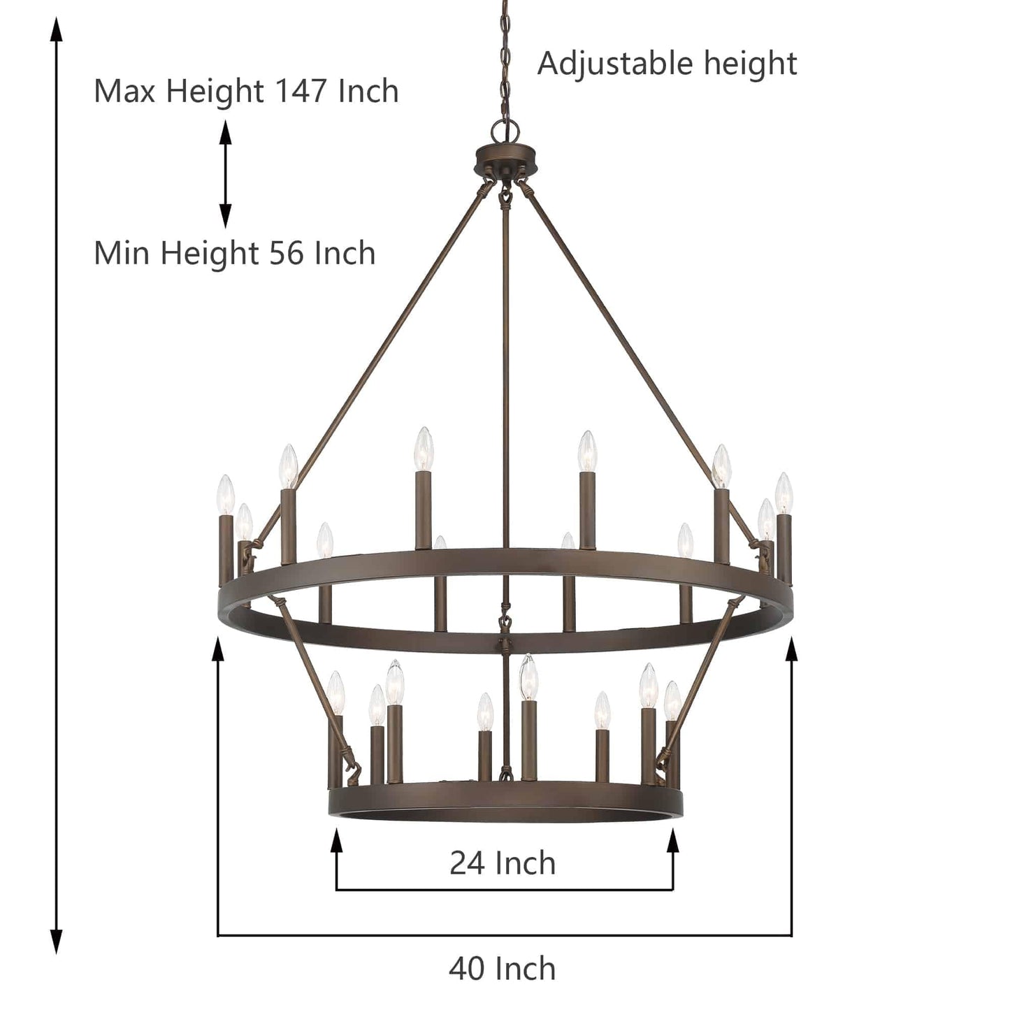 Lampadario Acroma da 20 luci moderno stile fattoria da 40 pollici a forma di ruota di carro con UL