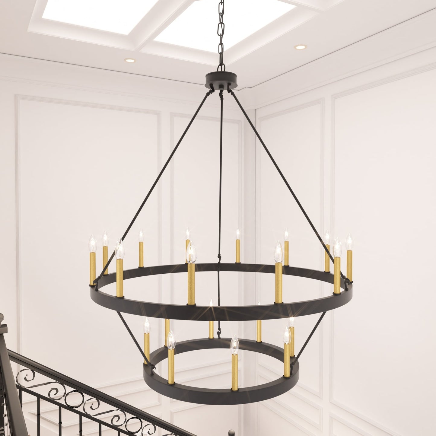 Lampadario Acroma da 20 luci moderno stile fattoria da 40 pollici a forma di ruota di carro con UL
