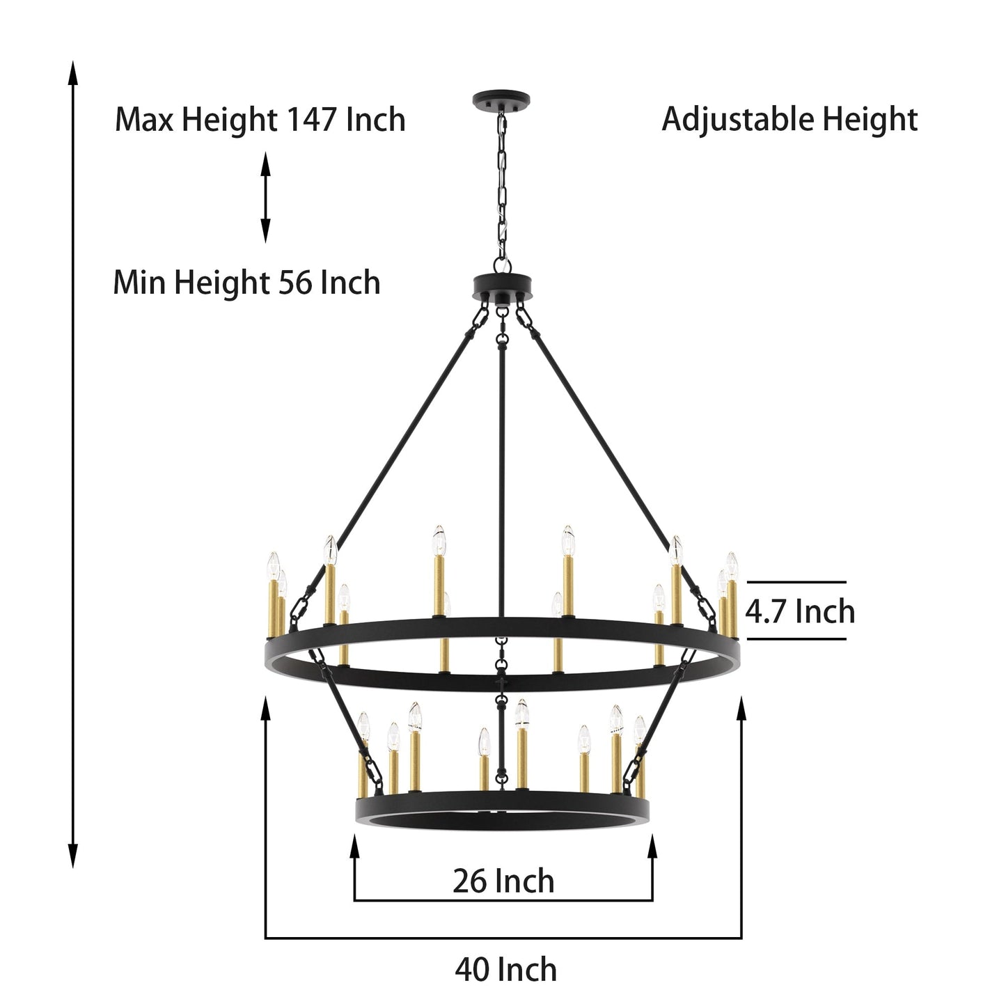 Lampadario Acroma da 20 luci moderno stile fattoria da 40 pollici a forma di ruota di carro con UL