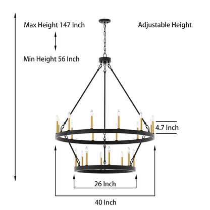 Lampadario Acroma da 20 luci moderno stile fattoria da 40 pollici a forma di ruota di carro con UL