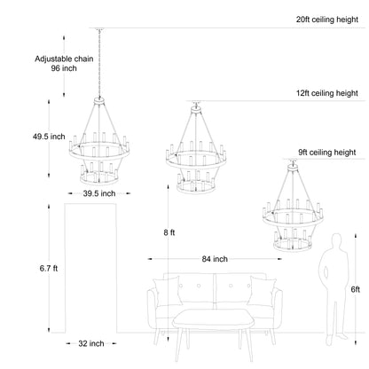 Lampadario Acroma da 20 luci moderno stile fattoria da 40 pollici a forma di ruota di carro con UL