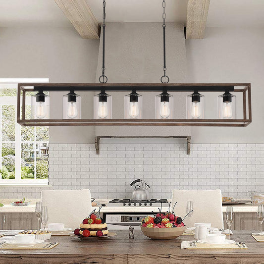 Lampadario lineare rettangolare da cucina Allegray da 52 pollici, 7 luci, stile fattoria