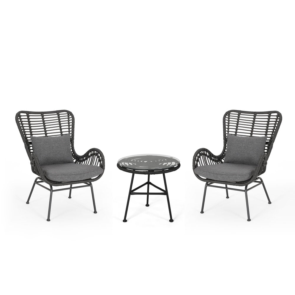 Set da esterno Acuna da 3 pezzi in vimini con cuscini di Christopher Knight Home