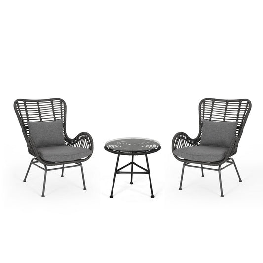 Set da esterno Acuna da 3 pezzi in vimini con cuscini di Christopher Knight Home