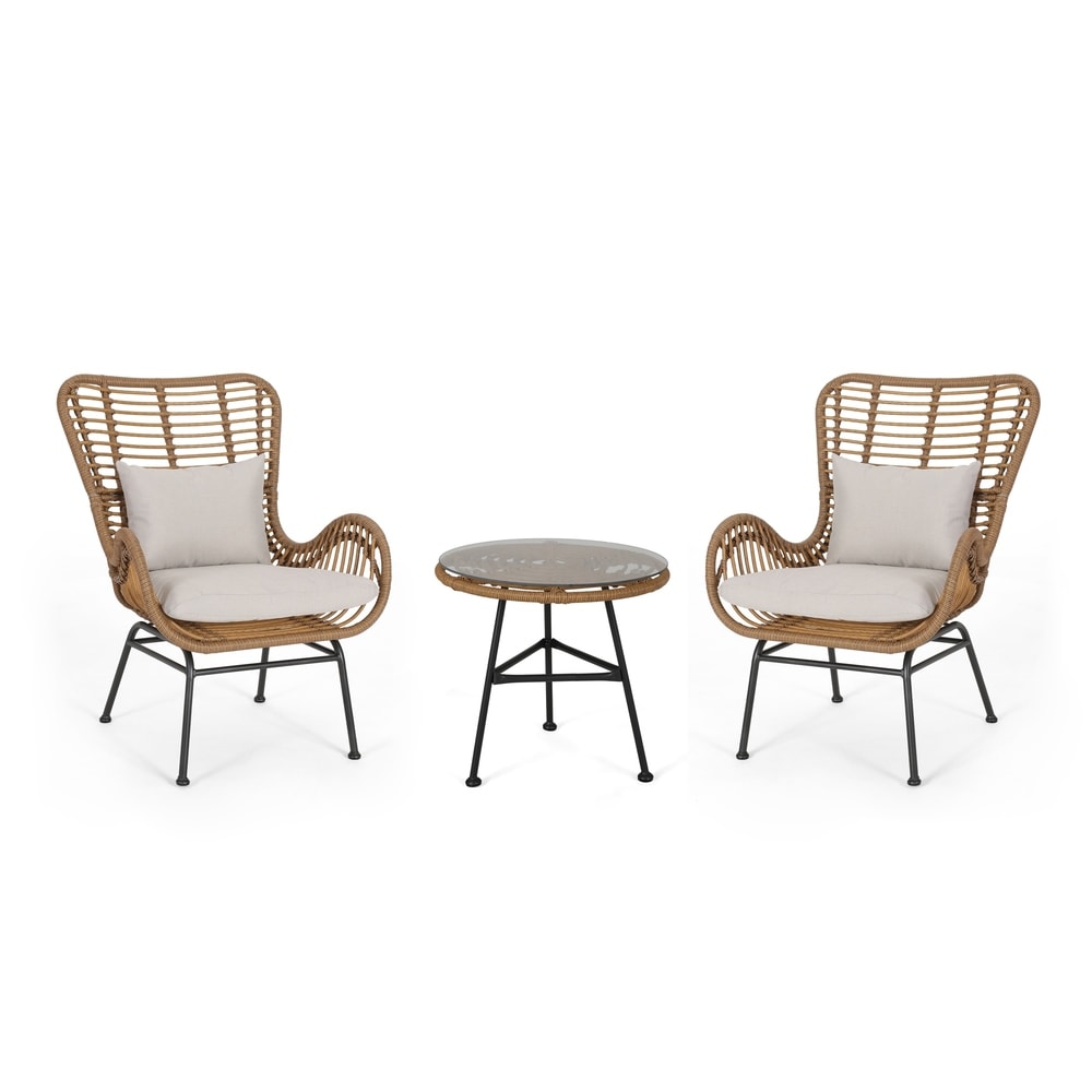 Set da esterno Acuna da 3 pezzi in vimini con cuscini di Christopher Knight Home