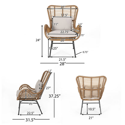 Set da esterno Acuna da 3 pezzi in vimini con cuscini di Christopher Knight Home