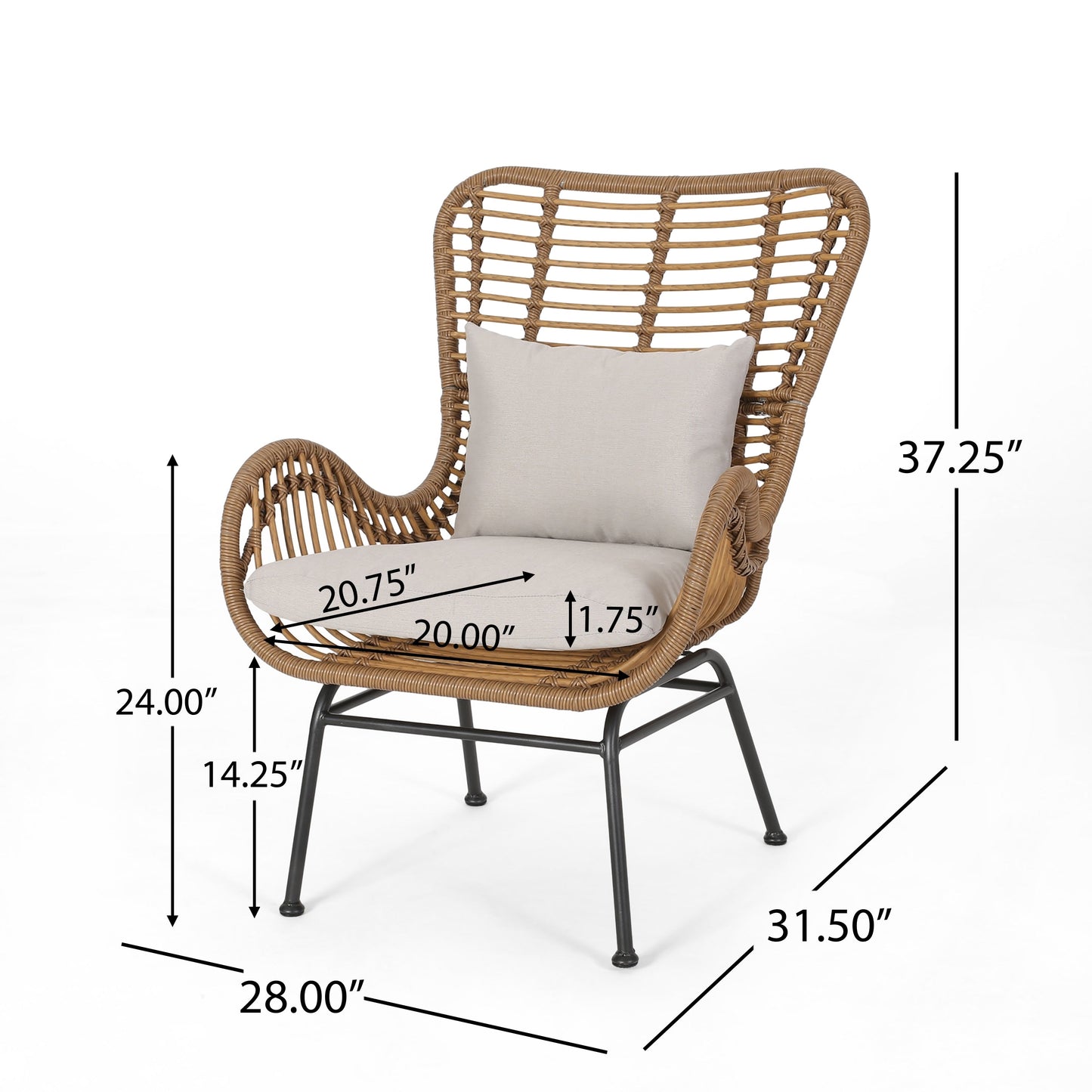 Set da esterno Acuna da 3 pezzi in vimini con cuscini di Christopher Knight Home