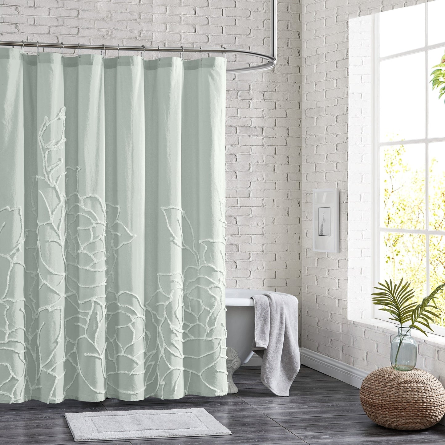 Tenda da doccia con motivo floreale trapuntato in ciniglia Adalee Rose